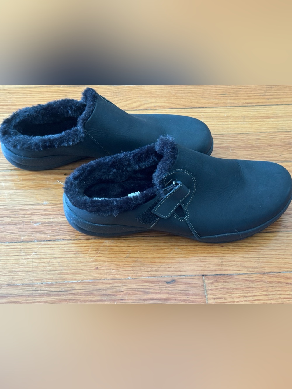 Clark's Black Faux-Fur Lined Slip-On Clog for Women
